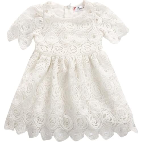 Fashion Solid Toddler Infant Kids Baby Girls Summer Floral Dress Hole Lace Chiffons Princess Pageant Party White Summer Dress