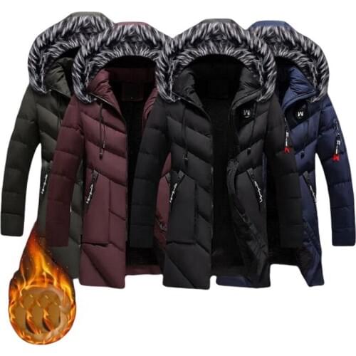 2021 Winter Parkas Mens Warm Coat Thick Warm Outwear Extended Jacket Fur Collar Padded Coat Fashion Men Striped Hooded Coat