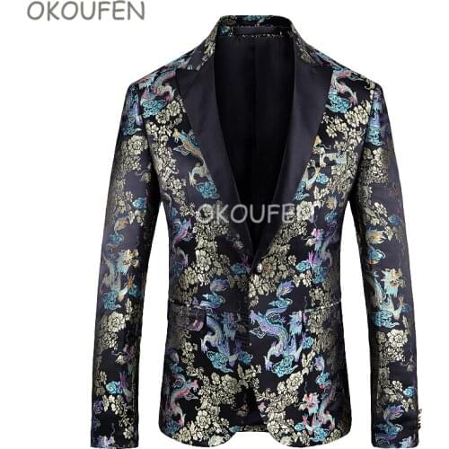 Nightclub male singer stage host dress large size mens floral slim suit suit personality mens cool small suit