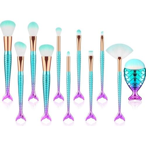 Pro Mermaid Makeup Brushes set For Foundation Eyeshadow Concealer Brushes Fish Tail Cosmetics Beauty tool maquillaje