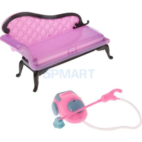 1/6 Scale Plastic Long Couch Sofa&Vacuum Cleaner Furniture Set for Dolls House Living Room Decor Accessories Pretend Play Toys