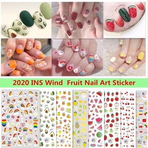 Fruit Adhesive 3D Nail Sticker Foil Decals For Nails Sticker Art Avocado watermelon Lemon Grape Cherry Nail Art Decorations