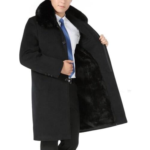 New Arrival Fashion Men Winter Long Jacket Thickened Overcoat Fur Collar Casual Covered Button Plus Velvet Size M L XL XXL XXXL