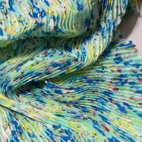 1psc clothing pleated pressed crushed printed chiffon fabric cloth (pleated 0.5m)