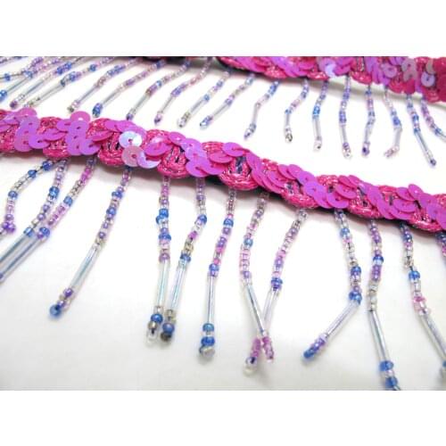 2 3/8 Inches Fuchsia Shiny Glittery Sequined Beaded Fringe Trim|Sequined Braid Seed Bead Trim|Handmade Lampshade Home Decorative