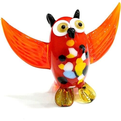 Open Wings Owl Craft Figurine Ornament Cute Vivid Miniature Handmade Glass Bird Animal Gift Collection For Home Table Decoration