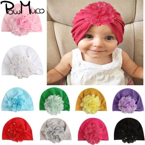 Powmuco Lovely Golden Dots Flowers Baby Girls Caps Comfortable Warm Infant Turban Hat Fashion Floral Headwear Kids Accessories