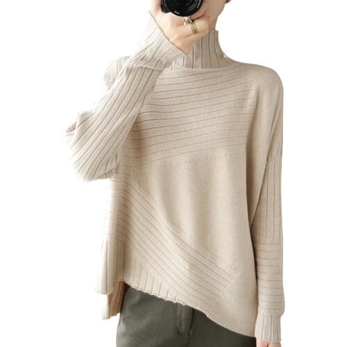 New irregular turtleneck sweater loose knitted Pullovers solid color pullover bottoming sweaters literary retro shirt jumpers