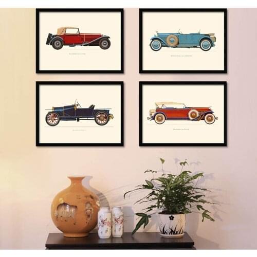 Retro Vintage Car American-Style Decorative Painting Canvas Painting Cafe Hanging Painting Restaurant Mural Oil Painting Wall