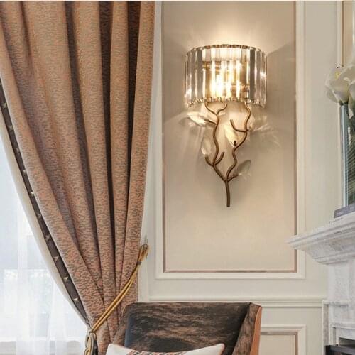 Luxury Crystal Leaves Wall Lamp Porch Aisle Post-Modern Living Room Bedroom Bedside Background Decoration Light
