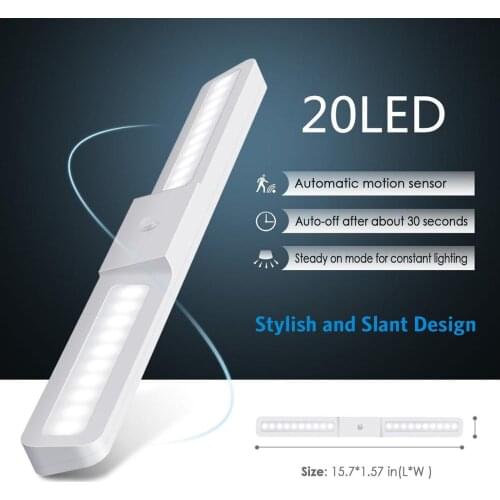 20 LED Motion Sensor Light Cupboard Wardrobe Bed Lamp LED Under Cabinet Night Light For Closet Stairs Kitchen