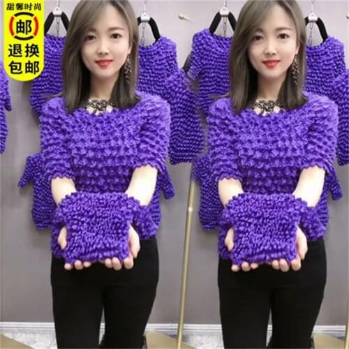 Womens pineapple shirt bubble shirt top new net red pleated short-sleeved variety magic shirt crumpled all-match T-shirt women