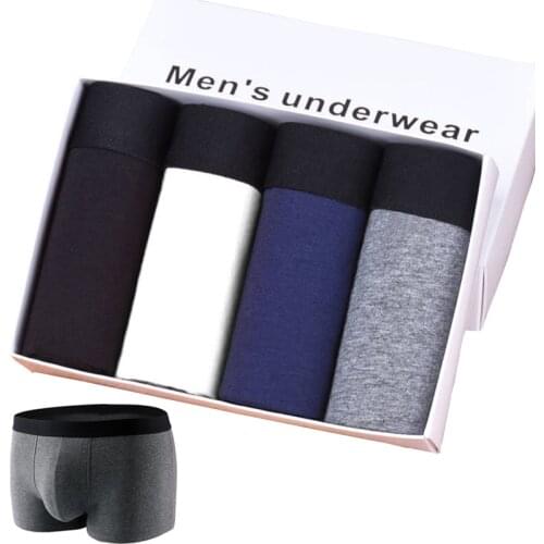 4 pcs/lot Boxer Men Cotton Underwear Mens Big Short Breathable Solid Color Boxer Man Panties Breathable Flexible Underpants