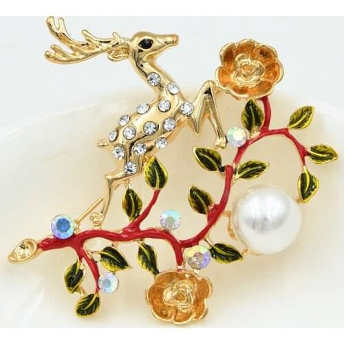 Utei Jewelry Gold Color Alloy Stunning Diamante Crystal Lovely Sika Deer Brooch Delicate Lady Broach