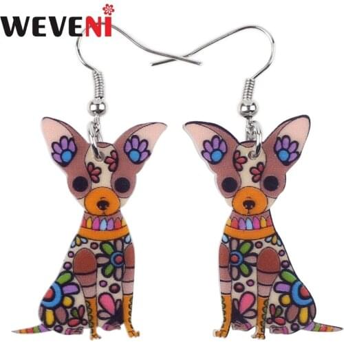 WEVENI Acrylic Drop Dangle Big Long Chihuahua Dog Earrings For Women New Fashion Animal Jewelry Original Girl Accessories