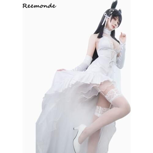 Azur Lane Cosplay Costume Atago Takao White Flower Vows Wedding Dresses Clothing Synthetic Wig Hair For Women Girl Party Clothes