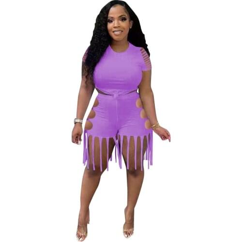 2021 Casaul Women Tracksuit Two Piece Set Biker Suit Tassel Shirt And Short Pants Sportsuit Summer Clothes For Women Outfit