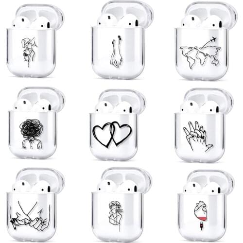 Minimalist line couple hand painted hard Cover For Airpods 1 2 wireless Bluetooth Earphone case Headphone Protection cover coque