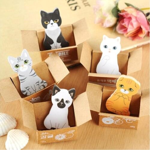 1PC Lovely Creative Carton Cat Memo Pads Self-adhesive Small Scratch Pad Notes Sticker N times Posted School Office Stationery