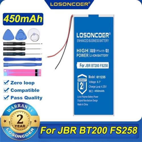 100% Original LOSONCOER 611235 601235 Battery For JBR BT200 FS258 Bluetooth Headset MP3 MP4 MP5 GPS DVR Speaker Smart Watch