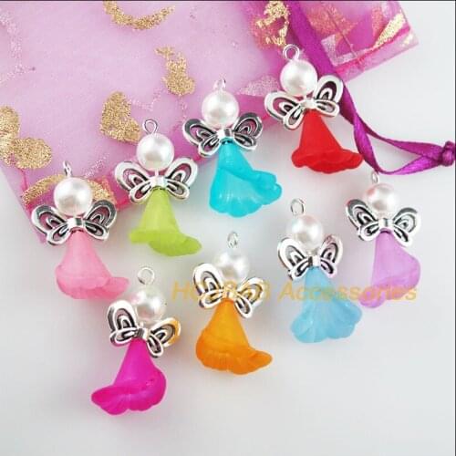 16 New Butterfly Angel Charms Mixed Acrylic Tibetan Silver Wings Pendants 17.5x29mm