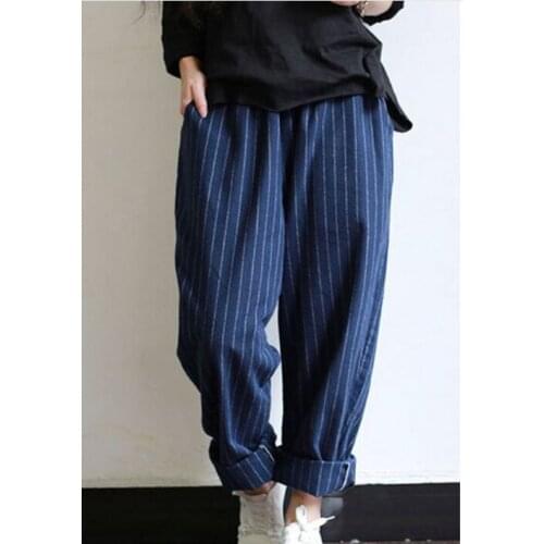 5XL Autumn 2021 Striped Pants Women Casual Baggy Pant Turnip Long Pantalon Palazzo Lady Elastic Waist Harem Pants Plus Size