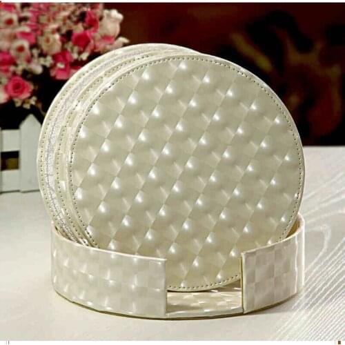 6PCS/set 11cm round leather heatproof hotproof bar coffee house drink cup coaster bar table mats placemat shell placemat 4002