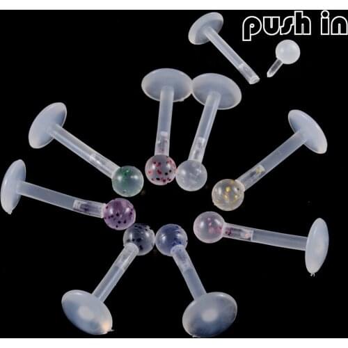 8pcs/lot Flash Powder Acrylic Labret Lip Stud Lip Bar Ring Ear Tragus Cartilage Helix Lobe Piercing Body Jewelry Push In Earring