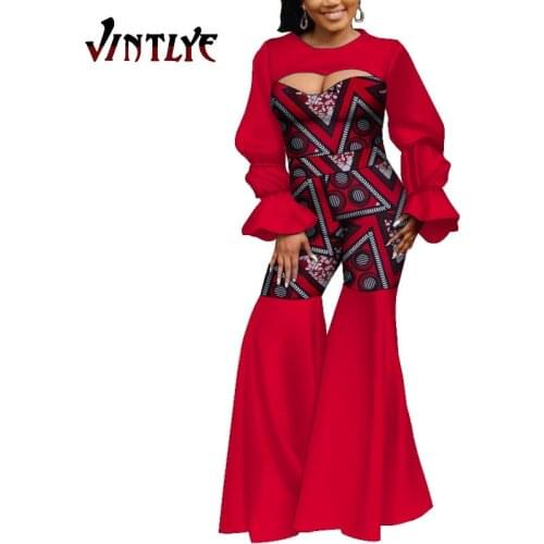 African Clothes for Women Printed Sexy Bodysuit Lady Patchwork Rompers Dashiki African Women Boubou Jumpsuits WY224