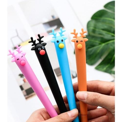 FREE SHIPPING30pcs/lot Christmas Elk Soft 0.5mm Black Ink Student Stationery School Pens For Kids Gift Stationery
