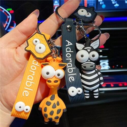 Japanese Anime Big eyes Zebra Giraffe Key Chain Cartoon doll Creative keyring women bag pendant lovers accessories key holder