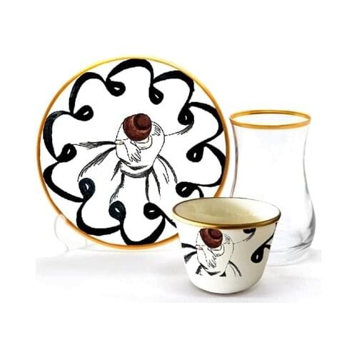 Drop Efe Tea & Arabian Coffee Cup Set 18 Pieces Whirling Dervish