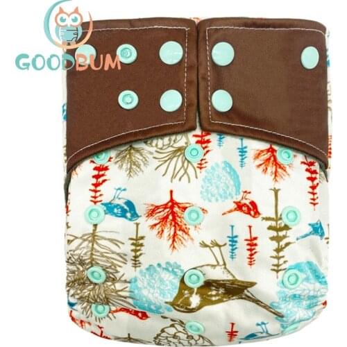Goodbum New Forest And Birds Print Washable Reusable Cloth Nappy Adjustable Bamboo Charcoal 3-15KG Baby Diaper