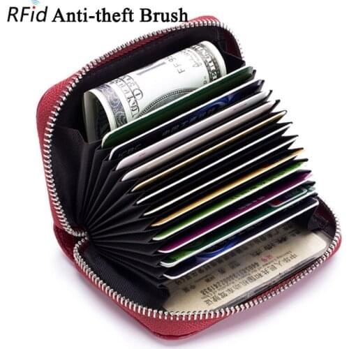 12 Card Slots RFID Genuine Leather Travel Card Holder Wallet Zipper Clutch Bag Large Capacity Handbags Purse