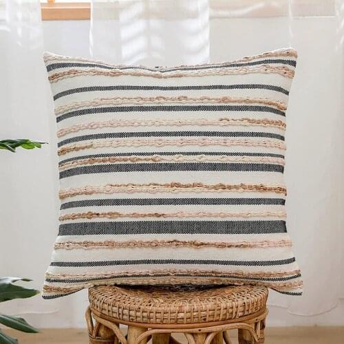 HGHO Striped Woven Braids Boho Throw Pillow Covers for Couch Bed Sofa Modern Rustic Decor Accent Pillows Cover 18 x 18 Inch