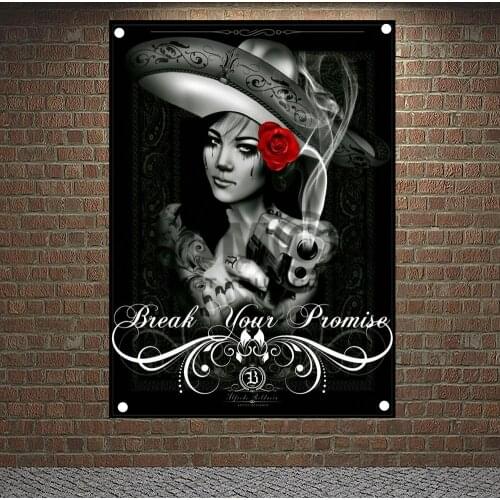 Arte Mexican Lowrider skull Art Posters Wall Sticker Canvas Painting Tattoo Banners Wall Art Flag Flip Chart Tapestry Home Decor