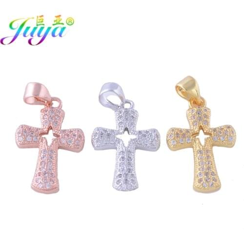 Juya Micro Pave Zircon Religious Christian Cross Charms Pendant For Handmade Jesus Christian Bracelets Necklaces Jewelry Making