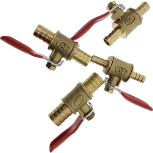 Red handle Valve 6mm-12mm Hose Barb Inline Brass Water Oil Air Gas Fuel Line Shutoff Ball Valve Pipe Fittings