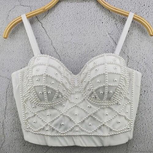 Hip Hop Costumes Adults Pearl Summer Sling Top Women Nightclub Bar Dj Ds Dancer Clothes Jazz Outfit Street Dance Wear DT2360