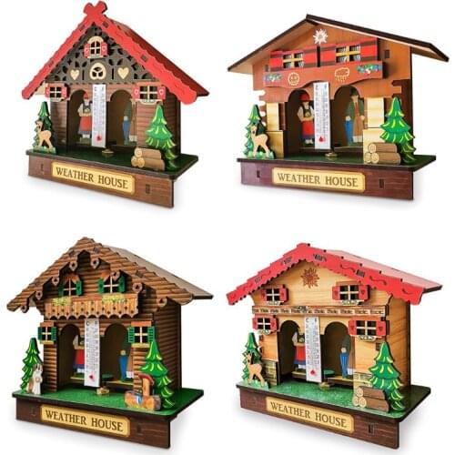 Creative Wooden House Barometer Thermometer Wall Mounted Weather Hygrometer Home Decoration