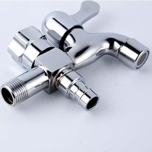 Brass Wall Mount Single Cold Washing Machine Faucet G1/2 Double Spouts 2 Handles Water Tap Kitchen Laundry Bathroom Bibcock Taps