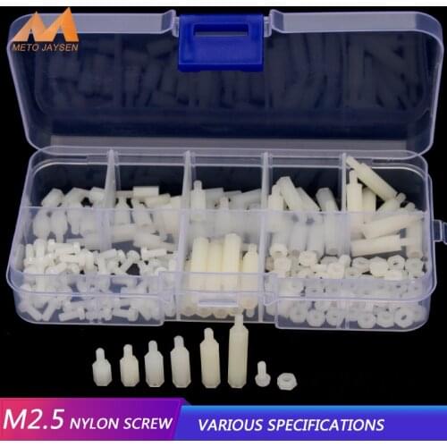M2.5 Hex Nylon Spacer Standoff Screw White Male Female Spacing Plastic Screw Nut Assortment Kit 180pcs/set