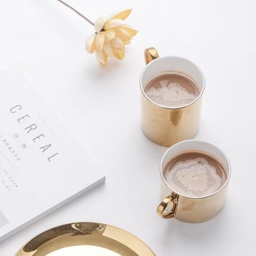 Nordic Style New Bone Porcelain Gold-plated Mark Cup Western Plate Food Photography Tableware Mugs Small Capacity Coffee Cup Set