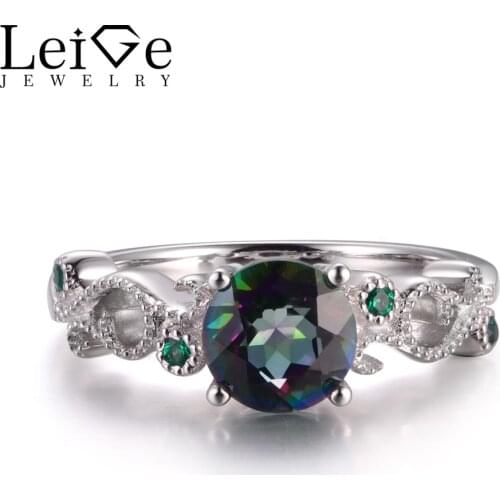 LeiGe Jewelry Genuine Mystic Topaz Rings Engagement Rings Rainbow Topaz Rings Rainbow Gemstone 925 Sterling Silver Vintage Rings