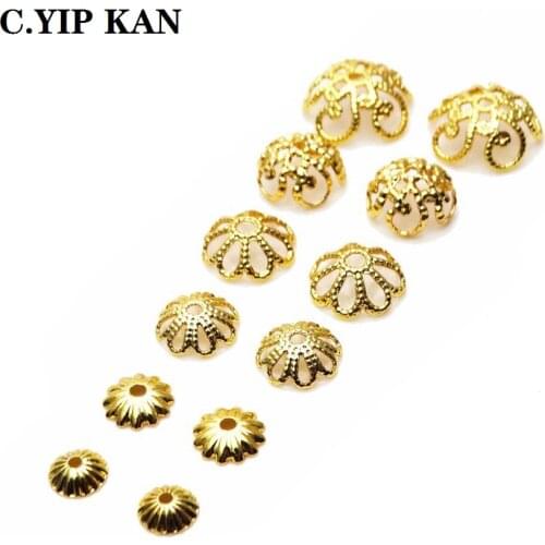 Hollow-out beaded cap brass plated with gold flower holder ball beaded partition DIY bracelet head ornament jewelry accessories
