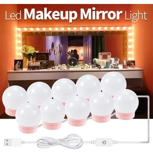 5V Makeup Mirror Vanity Light Bulb LED Cosmetic Lights USB Dimmable Makeup Lamp 2 6 10 14 Bulbs Dressing Table Lamp For Bathroom