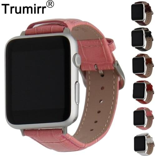 Genuine Leather Watchbband with Adapters for iWatch Apple Watch 38mm 42mm Croco Band Wrist Bracelet Black Brown Red Pink White