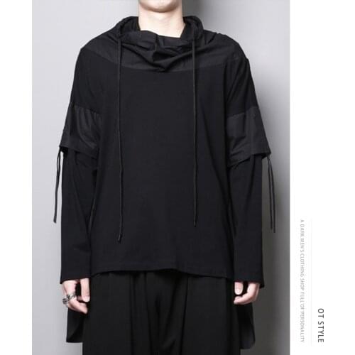 Knit a fake two-piece long-sleeved loose-fitting Hoodie mens large Korean version of the personality Hairdresser Thin H