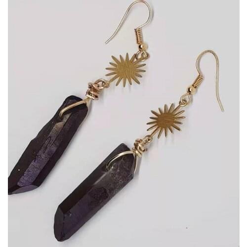Raw Quartz Sun Dangle Earrings Celestial Energy Witchy Earring for Gift
