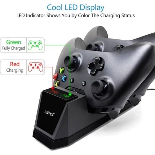 LED Dual Slots Charging Dock Charger Station USB Cable & 400mAh Rechargeable Battery for XboxOne/Slim/X Wireless Game Controller